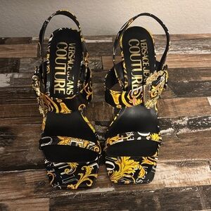 Versace Jeans Collection Black and Gold Heels